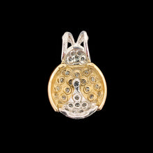 Load image into Gallery viewer, A yellow and white gold diamond set ladybird pendant, on a black background