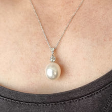 Load image into Gallery viewer, 18ct White Gold Pearl and Diamond Pendant Necklace, 0.30ct modelled