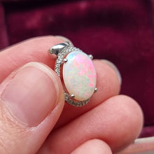 Load image into Gallery viewer, 18ct White Gold Opal and Diamond Cluster Pendant in hand
