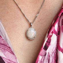 Load image into Gallery viewer, 18ct White Gold Opal and Diamond Cluster Pendant modelled with chain