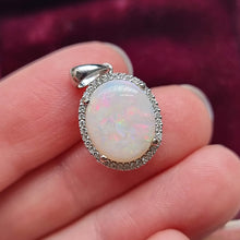 Load image into Gallery viewer, 18ct White Gold Opal and Diamond Cluster Pendant in hand