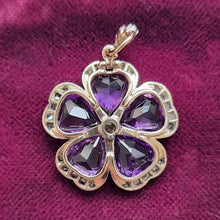 Load image into Gallery viewer, Victorian Gold & Silver Amethyst and Diamond Pansy Flower Pendant back