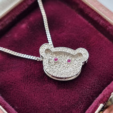 Load image into Gallery viewer, 18ct White Gold Diamond and Ruby Teddy Bear Pendant with chain in box