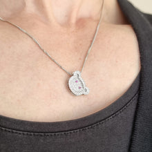 Load image into Gallery viewer, 18ct White Gold Diamond and Ruby Teddy Bear Pendant modelled with chain