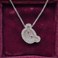 Load image into Gallery viewer, 18ct White Gold Diamond and Ruby Teddy Bear Pendant with chain in box