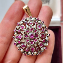 Load image into Gallery viewer, Antique 9ct Gold & Silver Ruby and Pearl Pendant