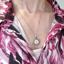 Load image into Gallery viewer, 18ct White Gold Abstract Pearl and Diamond Pendant modelled with chain
