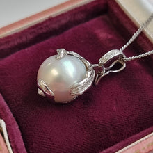 Load image into Gallery viewer, 18ct White Gold Abstract Pearl and Diamond Pendant with chain, in box