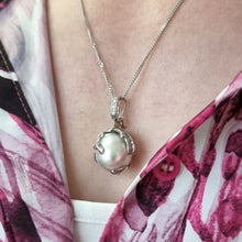 Load image into Gallery viewer, 18ct White Gold Abstract Pearl and Diamond Pendant modelled with chain