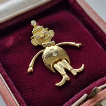 Load image into Gallery viewer, Vintage 18ct Gold Diamond Articulated Clown Pendant in box