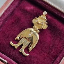 Load image into Gallery viewer, Vintage 18ct Gold Diamond Articulated Clown Pendant in box