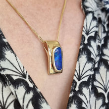 Load image into Gallery viewer, Vintage 14ct Yellow Gold Black Opal Pendant modelled with chain