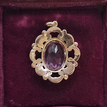 Load image into Gallery viewer, Antique 9ct Rose Gold Amethyst Pendant back, in box