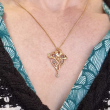 Load image into Gallery viewer, Art Nouveau French 14k Gold Diamond Pendant modelled with chain