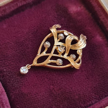 Load image into Gallery viewer, Art Nouveau French 14k Gold Diamond Pendant side, in box