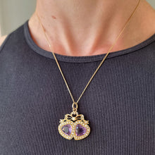 Load image into Gallery viewer, Antique 18ct Yellow Gold Amethyst and Seed Pearl Double Heart Pendant