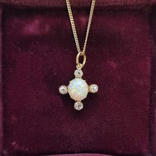 Load image into Gallery viewer, Victorian 18ct Gold Opal and Old Cut Diamond Pendant with chain in box