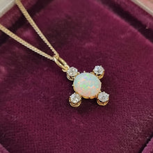 Load image into Gallery viewer, Victorian 18ct Gold Opal and Old Cut Diamond Pendant with chain in box