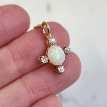 Load image into Gallery viewer, Victorian 18ct Gold Opal and Old Cut Diamond Pendant in hand
