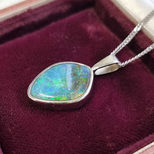 Load image into Gallery viewer, 18ct White Gold Boulder Opal Pendant front, in box