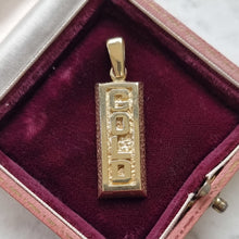 Load image into Gallery viewer, Vintage 9ct Yellow Gold Solid Ingot Pendant, 13.5 grams, in an antique box with red velvet
