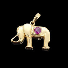 Load image into Gallery viewer, 14k Yellow Gold Ruby Elephant Pendant