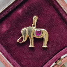 Load image into Gallery viewer, 14k Yellow Gold Ruby Elephant Pendant