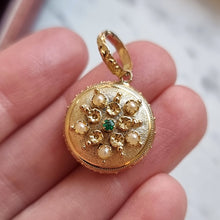 Load image into Gallery viewer, Antique 15ct Gold Emerald and Pearl Mourning Locket Back Pendant