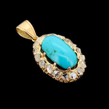 Load image into Gallery viewer, Antique 9ct Gold Turquoise and Rose Cut Diamond Cluster Pendant