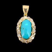 Load image into Gallery viewer, Antique 9ct Gold Turquoise and Rose Cut Diamond Cluster Pendant