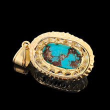 Load image into Gallery viewer, Antique 9ct Gold Turquoise and Rose Cut Diamond Cluster Pendant