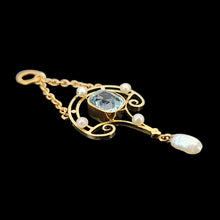 Load image into Gallery viewer, An aquamarine and pearl drop pendant in yellow gold