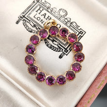 Load image into Gallery viewer, A circular yellow gold pendant with almandine garnets, in an antique box