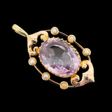 Load image into Gallery viewer, Antique 9ct Yellow Gold Amethyst and Seed Pearl Pendant