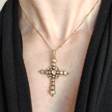 Load image into Gallery viewer, Antique 18ct Yellow Gold Rose Cut Diamond Cross Pendant