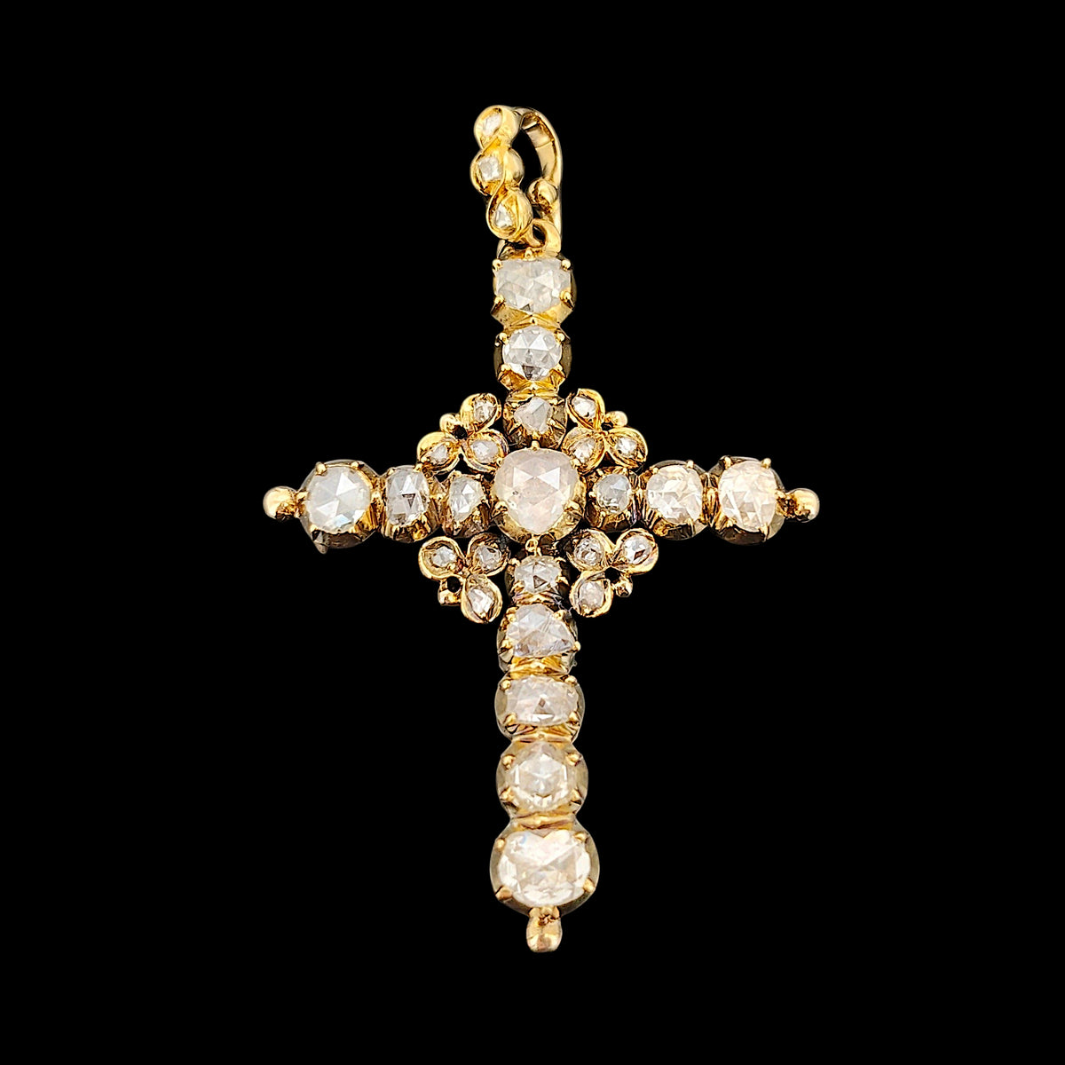 Antique 18ct Yellow Gold Rose Cut Diamond Cross Pendant – Jeremy ...