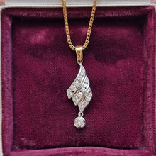 Load image into Gallery viewer, Vintage 18ct Yellow & White Gold Brilliant Cut Diamond Drop Pendant with chain in box