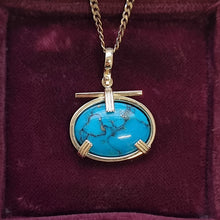 Load image into Gallery viewer, Vintage 14k Yellow Gold Turquoise Pendant front, in box