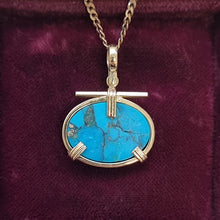 Load image into Gallery viewer, Vintage 14k Yellow Gold Turquoise Pendant back, in box