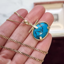 Load image into Gallery viewer, Vintage 14k Yellow Gold Turquoise Pendant in hand, with chain