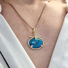 Load image into Gallery viewer, Vintage 14k Yellow Gold Turquoise Pendant modelled with chain