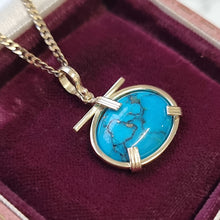 Load image into Gallery viewer, Vintage 14k Yellow Gold Turquoise Pendant in box