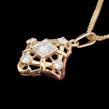 Load image into Gallery viewer, Vintage 14K Gold Diamond Pendant, 0.75ct with Curb Chain side