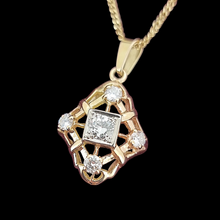 Load image into Gallery viewer, Vintage 14K Gold Diamond Pendant, 0.75ct with Curb Chain front