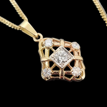 Load image into Gallery viewer, Vintage 14K Gold Diamond Pendant, 0.75ct with Curb Chain front