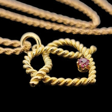Load image into Gallery viewer, Antique 15ct Gold Ruby Heart Pendant with 15ct Gold Rope Chain side