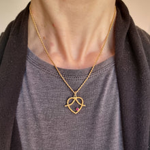 Load image into Gallery viewer, Antique 15ct Gold Ruby Heart Pendant with 15ct Gold Rope Chain modelled