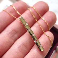 Load image into Gallery viewer, Vintage 9ct Yellow Gold Diamond Bar Pendant with 9ct Gold Chain