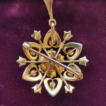 Load image into Gallery viewer, Antique 15ct Gold Turquoise and Seed Pearl Pendant/Brooch back