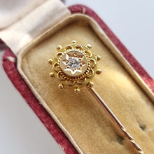Load image into Gallery viewer, Antique 18ct & 9ct Yellow Gold Diamond Tie/Stick Pin in box